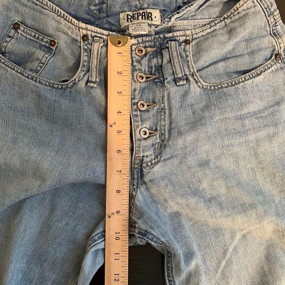 Vintage Y2K‎ Repair Branded Distressed Denim Jeans 5 Button Fly Women's 7/8 - Picture 14 of 14
